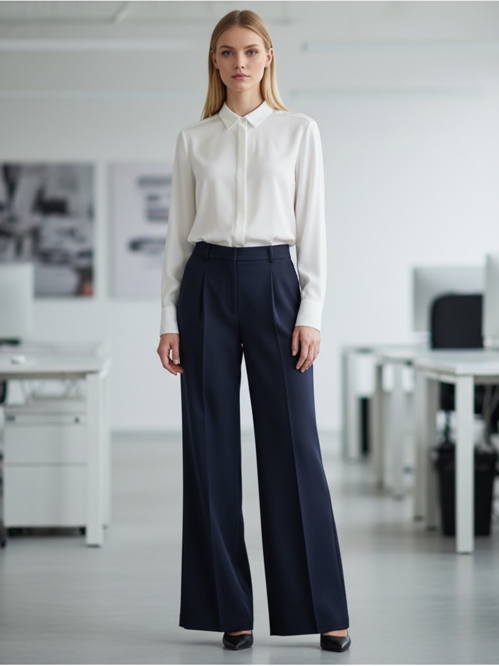 Ann Taylor Pleated Wide Leg Career Curvy Pant Women’s SZ 6 in Navy Blue